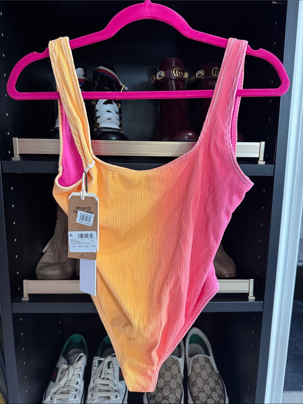 Billabong Pink and Yellow Ombre Ribbed One-Piece Swimsuit